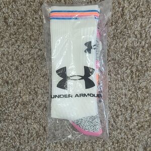 Under Armour White Socks with Pink and Blue Accents